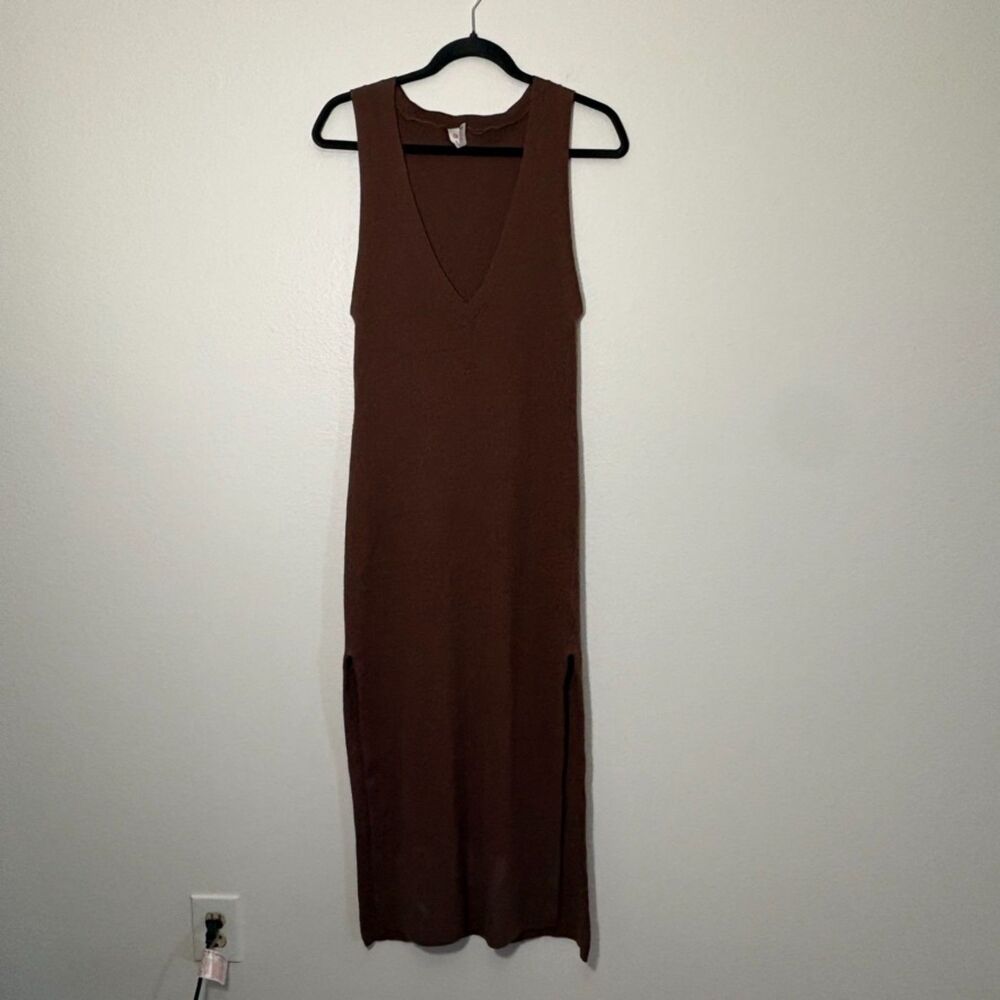 Daily Practice Anthropologie V-Neck Ribbed Maxi Vest Dress Brown XSP Petite
